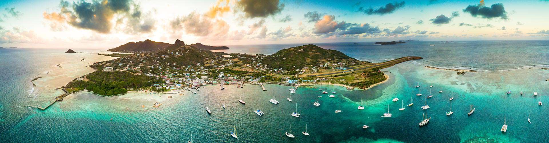 Drone sunset view of Union Island in the Grenadines