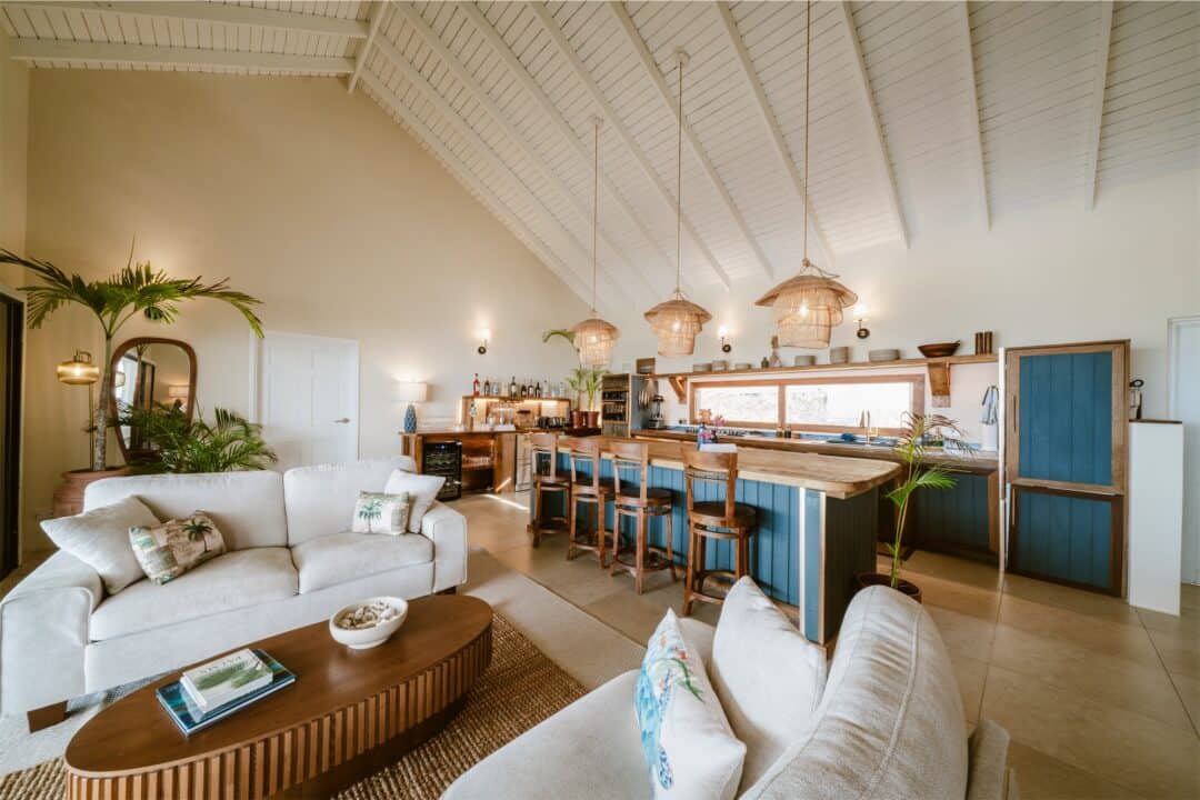 Private villa kitchen and living room on Union Island