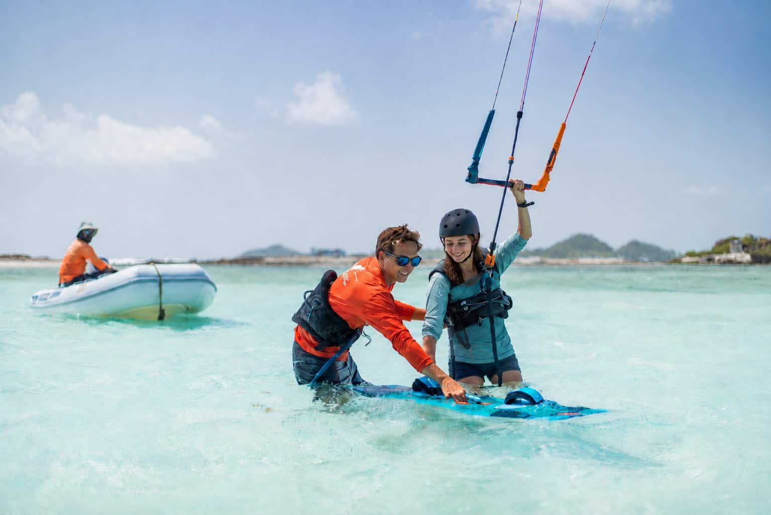 Beginner kitesurfing lesson in warm Caribbean water