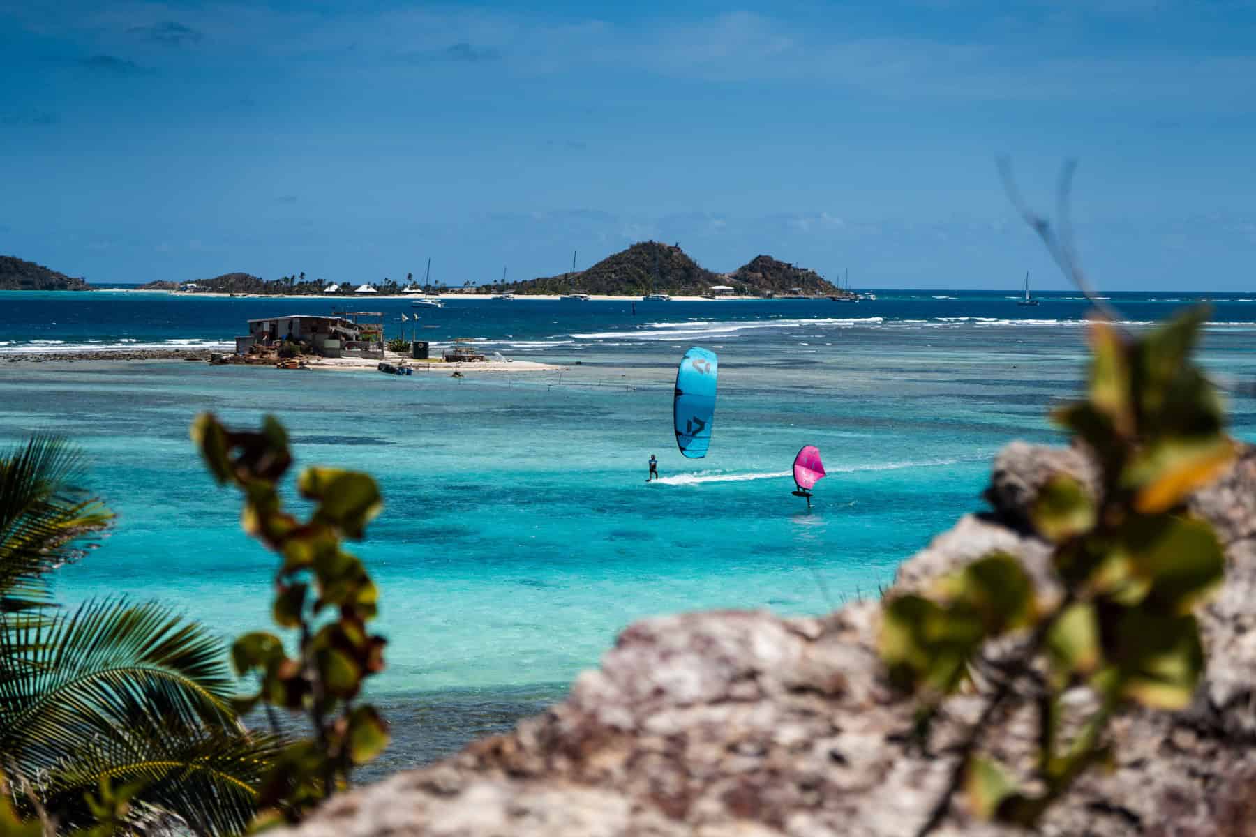 Kitesurfing and wing foiling view from Union Island