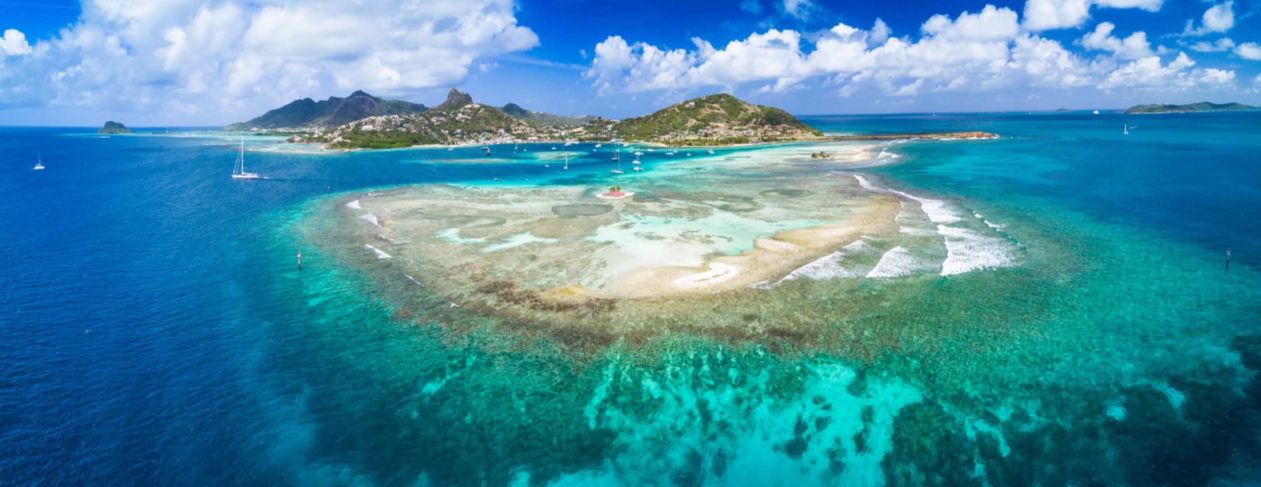 Aerial view of Union Island and surrounding reef