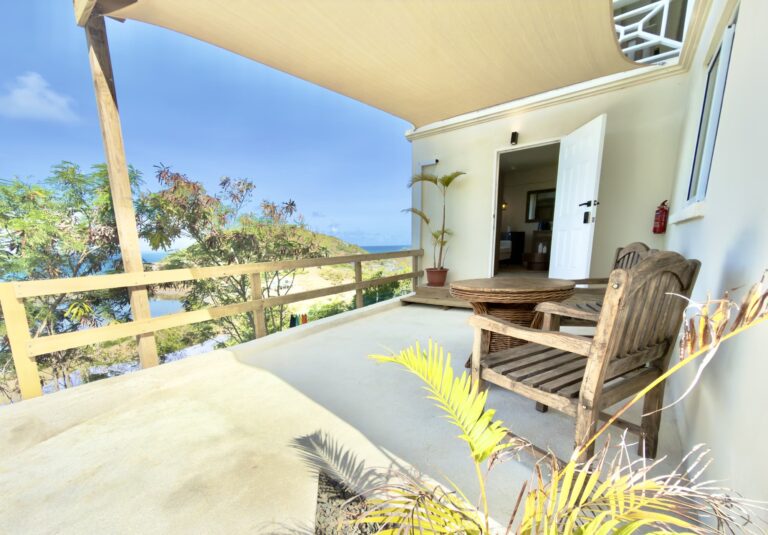 Private ocean-view patio outside a Mer et Sel suite